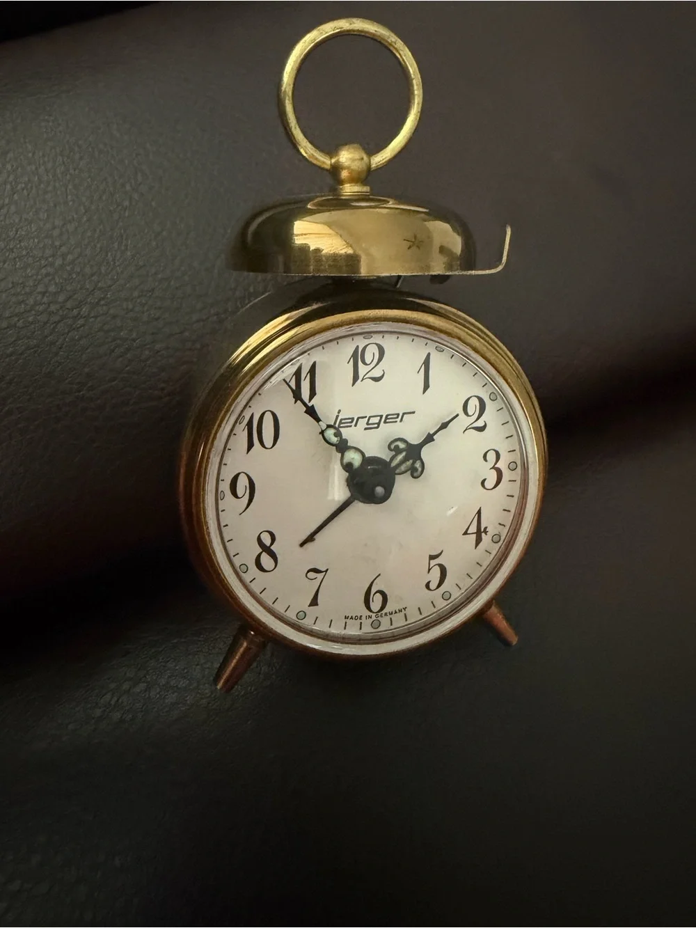 Vintage Jerger West Germany Miniature Mechanical Brass Alarm Clock 1950s 1960s